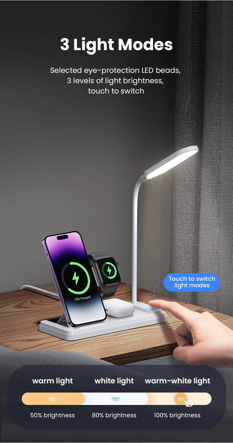 4in1 Wireless Fast Charging Station with Table Lamp