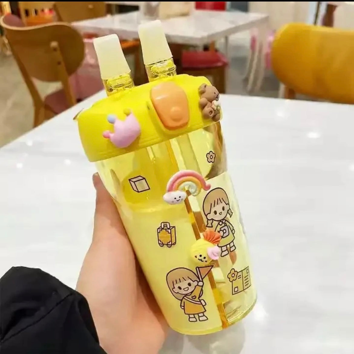 Dual-Compartment Straw Cup: Drinking  Bottle (430ml)